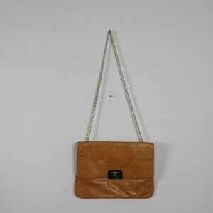 Michael Kors Brown Ostrich Embossed Leather Women's Clutch Shoulder Bag 616